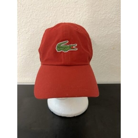 LACOSTE SPORT Crocodile Adjustable Strap Red Baseball Cap Men's One Size - Picture 1 of 8